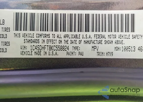 2019 Dodge Durango Special Service Rwd из США, поврежденный, VIN 1C4SDHFT8KC558824